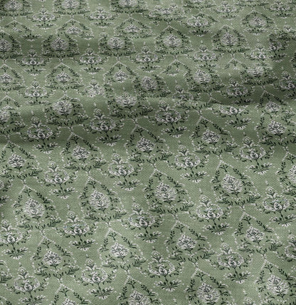 100% LINEN Fabric in floral block print - botanical green linen fabric for upholstery home decor curtains dress making pillowcases