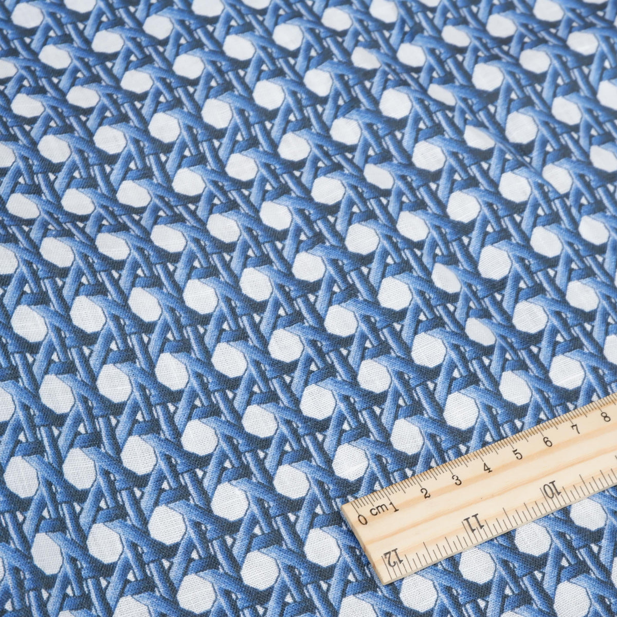 100% LINEN Fabric Blue bamboo trellis - botanical textile artisan fabrics blue white 3687
