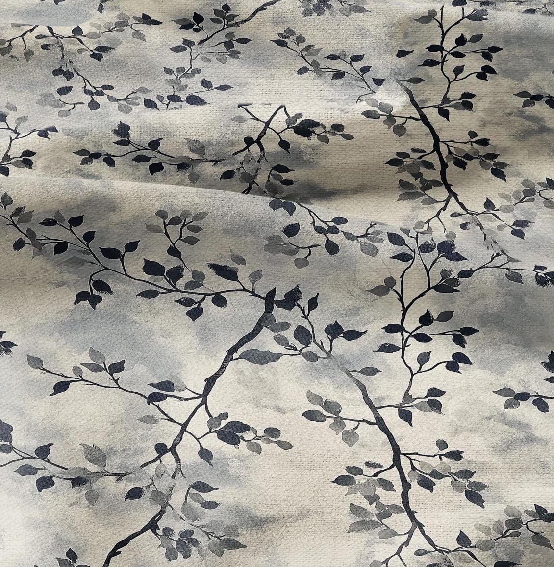 100% LINEN Fabric Abstract Watercolor Wabi Sabi tree print -  modern contemporary print on linen fabric upholstery dress making curtains