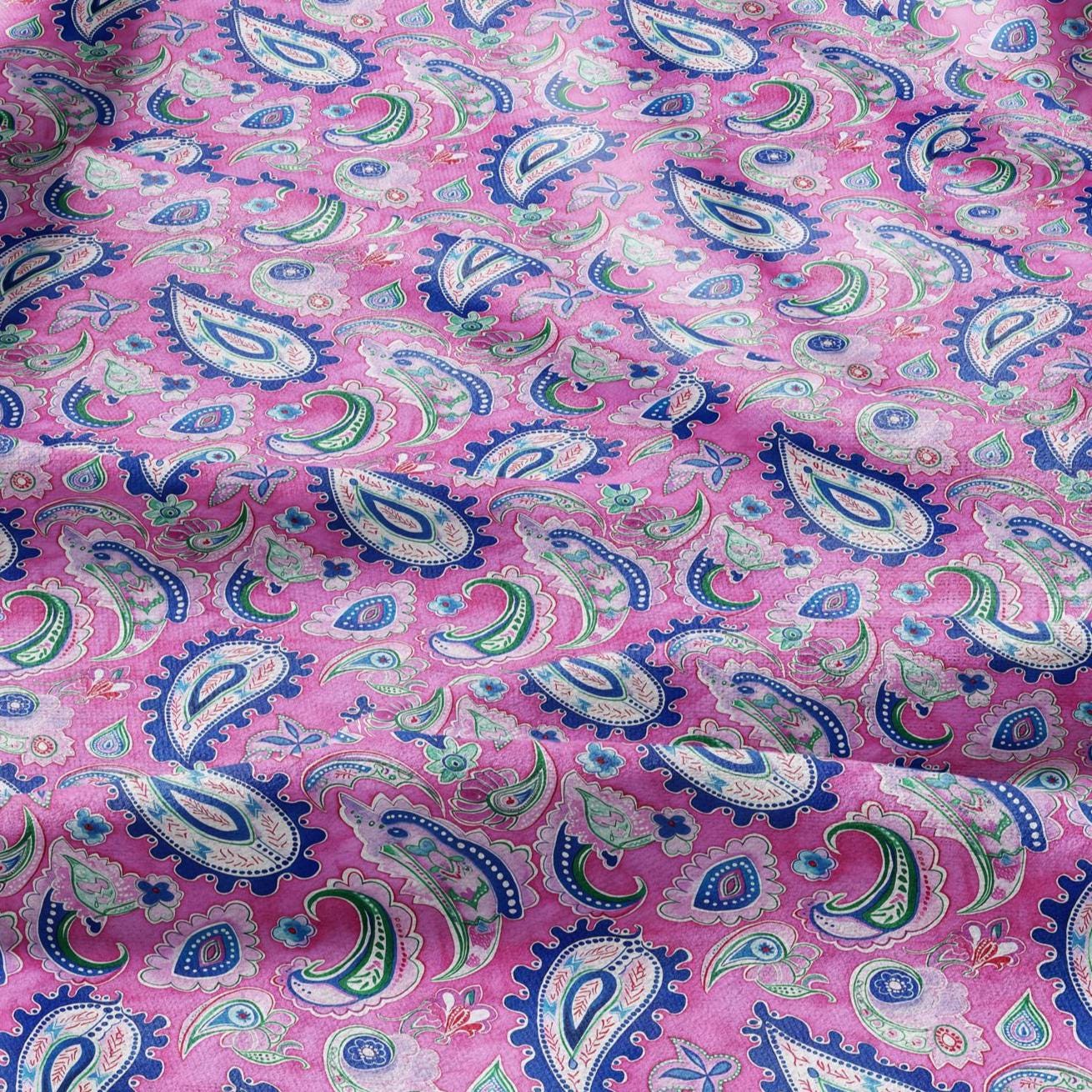 100% linen Vintage Pink Paisley Print fabric for Curtain Upholstery Cushion - Vintage Indian block print fabric for dress making sewing