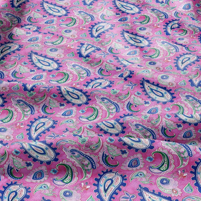 100% linen Vintage Pink Paisley Print fabric for Curtain Upholstery Cushion - Vintage Indian block print fabric for dress making sewing