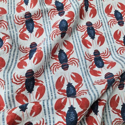 100% LINEN Fabric LOBSTER stripe print - linen fabric with  coastal print for upholstery home decor or medium for dress making 2535