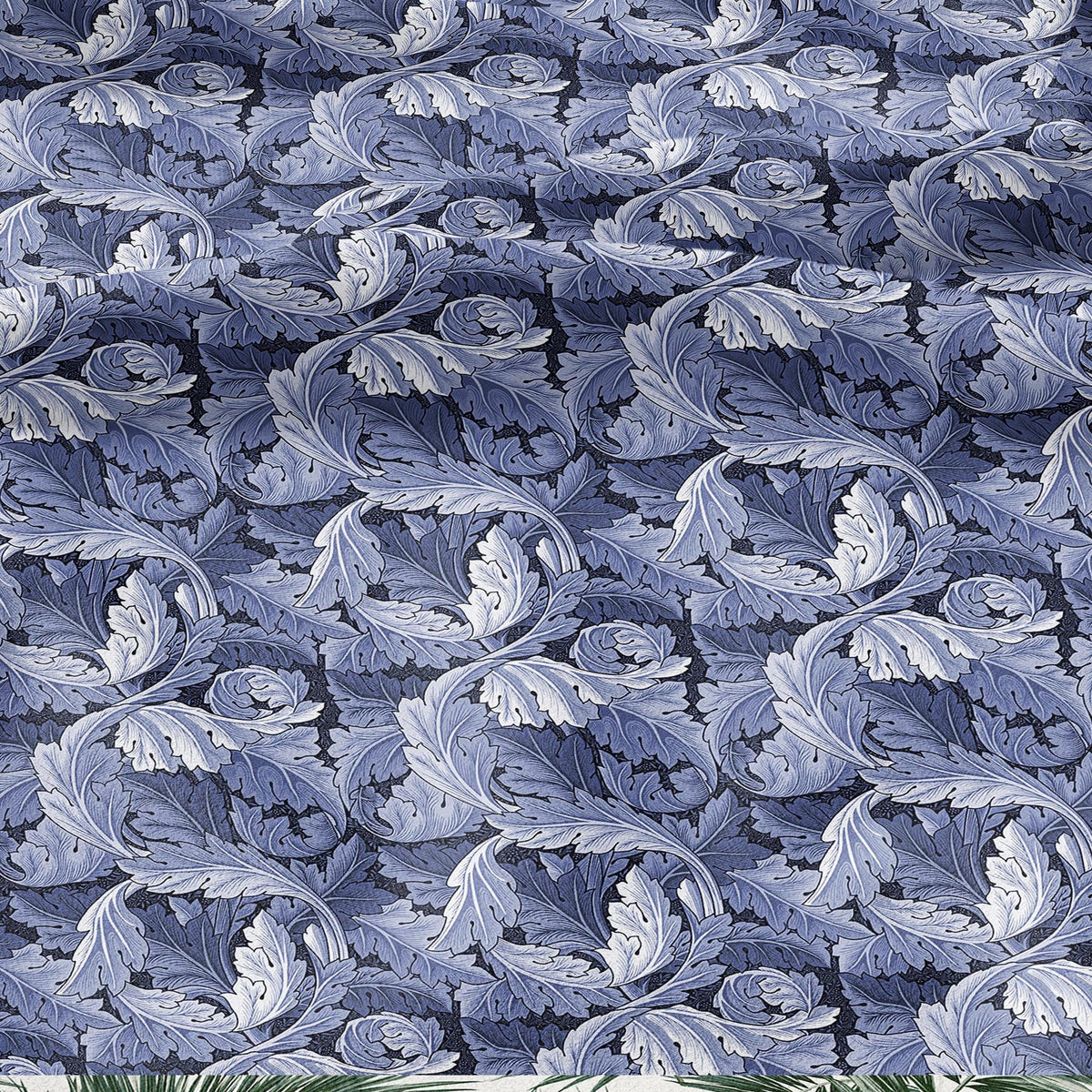 William Morris Acanthus blue print on 100% LINEN - Victorian Art crafts linen Fabric - botanical Historical upholstery home textile 3635