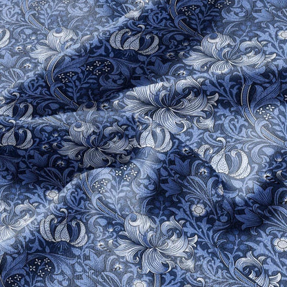 100% LINEN Fabric William Morris Golden Lily blue white - British linen floral upholstery home textile Victorian fabrics 3226