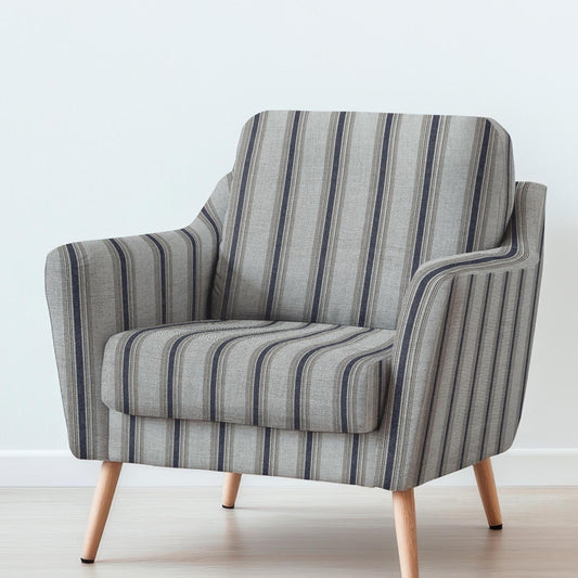 100% LINEN Fabric UPHOLSTERY 12oz - Belgian ticking stripe on natural taupe grey linen - Modern vintage stripe upholstery 2969