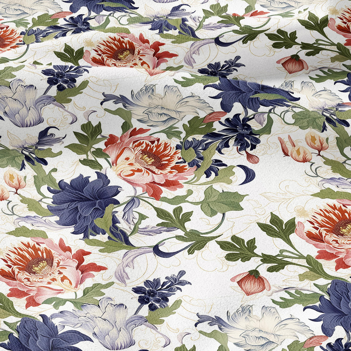 100% LINEN Fabric floral print - Grandmillennial - dahlias Modern vintage flower upholstery curtains dress making 2779