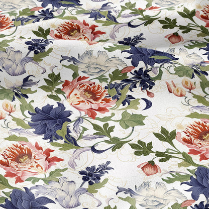 100% LINEN Fabric floral print - Grandmillennial - dahlias Modern vintage flower upholstery curtains dress making 2779