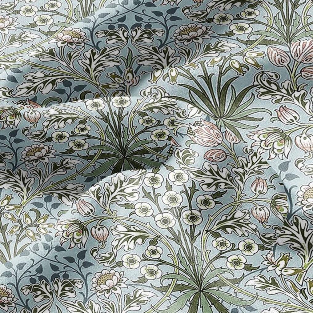 100% LINEN Fabric William Morris Hyacinth pale green print - British linen floral upholstery home textile Victorian fabrics 3261