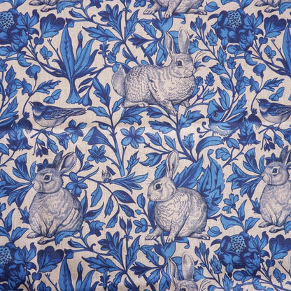 100% LINEN Fabric Block Print Bunnies  - Rabbits Linocut Woodblock Hares Woodland Neutral Fabric by the Yard by LithuanianLinen