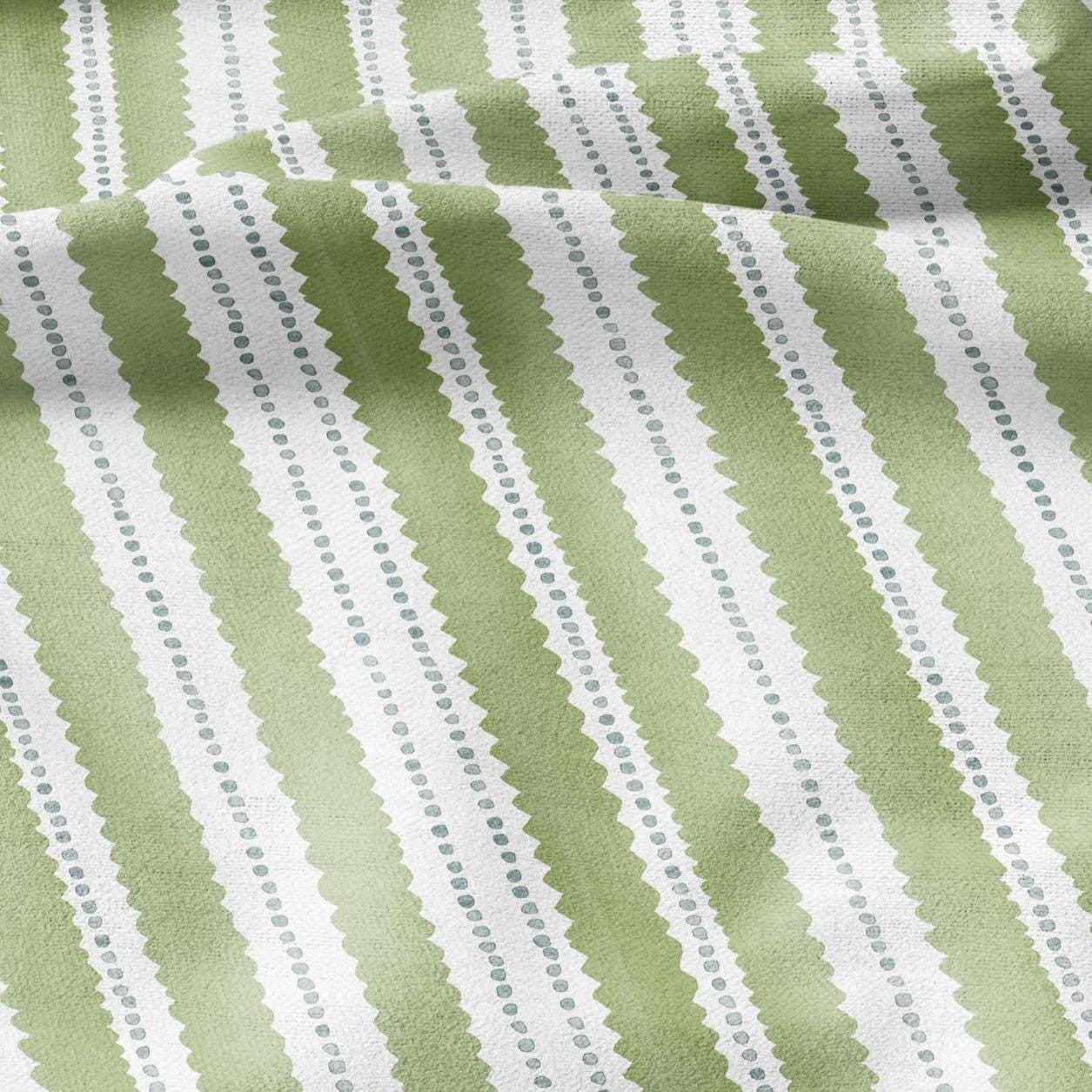 100% LINEN Fabric Scalloped stripe print - green block print linen heavy for upholstery home decor - medium for dress making 2884G