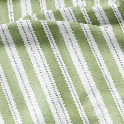 100% LINEN Fabric Scalloped stripe print - green block print linen heavy for upholstery home decor - medium for dress making 2884G