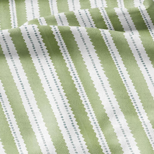 100% LINEN Fabric Scalloped stripe print - green block print linen heavy for upholstery home decor - medium for dress making 2884G