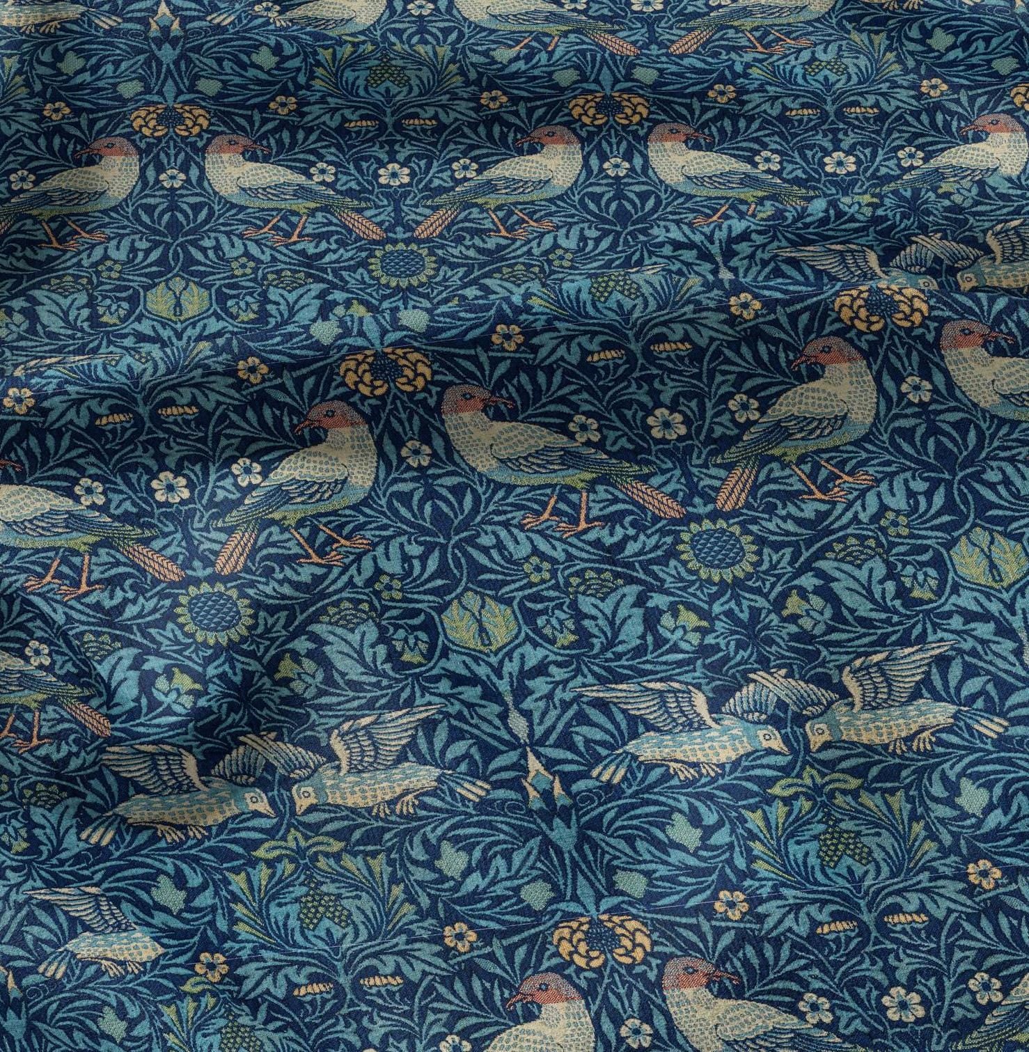 William Morris Birds print on  100% LINEN, Victorian Art and crafts linen Fabric, Linen fabric botanical Historical upholstery home textile