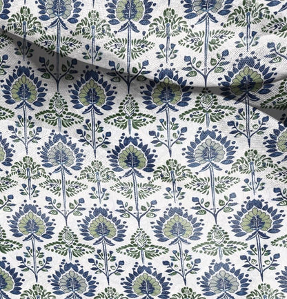 100% LINEN Fabric block print, linen fabric with indian blue floral print, heavy linen fabric for upholstery home decor