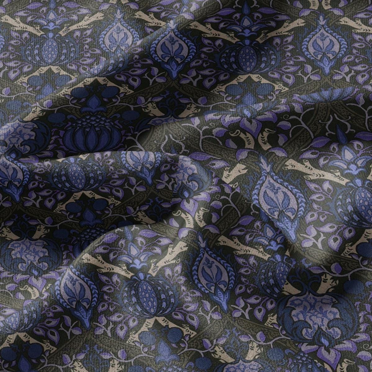 100% LINEN Fabric William Morris Granada - British linen floral upholstery home textile Victorian fabrics dark blue 3229