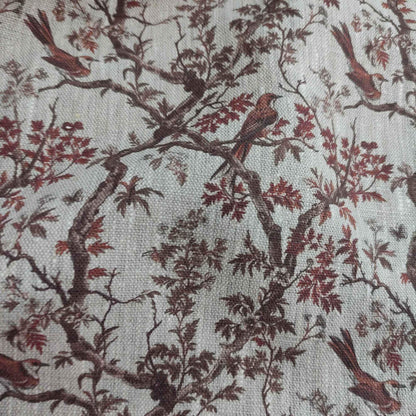 100% LINEN Fabric Toile de Jouy brown, oatmeal natur linen fabric with brown print, French linen fabric upholstery trees branches with birds
