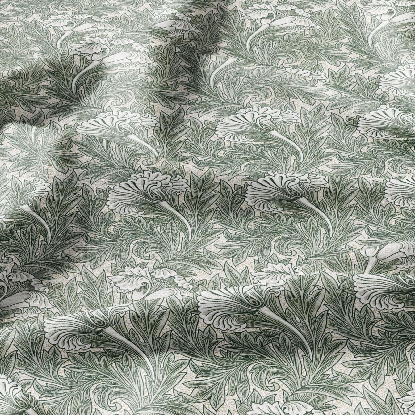 100% linen fabric William Morris Green floral print - green Victorian Art crafts linen Fabric - Historical pattern upholstery dress making