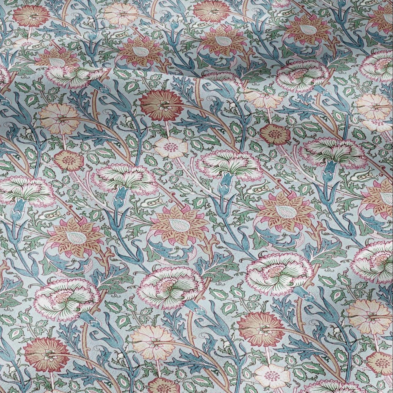 100% LINEN Fabric William Morris Pink and Rose print - Modern vintage botanical - hVictorian Art Craft  3141