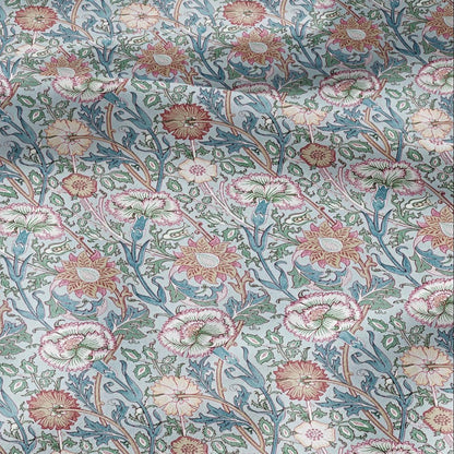 100% LINEN Fabric William Morris Pink and Rose print - Modern vintage botanical - hVictorian Art Craft  3141