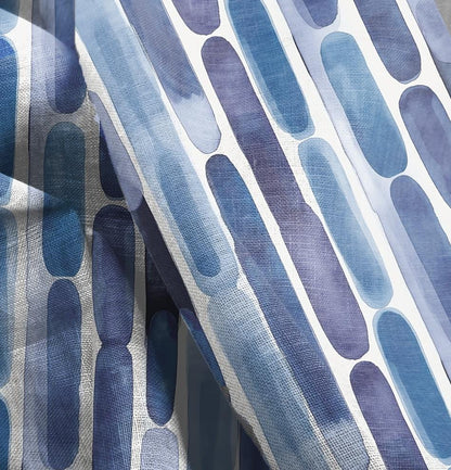 100% LINEN Fabric Abstract Watercolor blue stripes , blue stripe compemtorary print on heavy linen