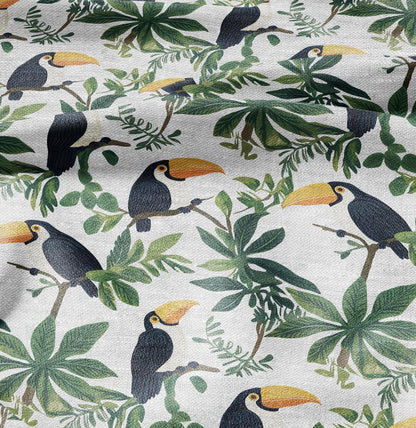 100% LINEN FabricTropical Toucan birds - floral linen Fabric by the Yard by LithuanianLinen for upholstery dressmaking curtains home textile