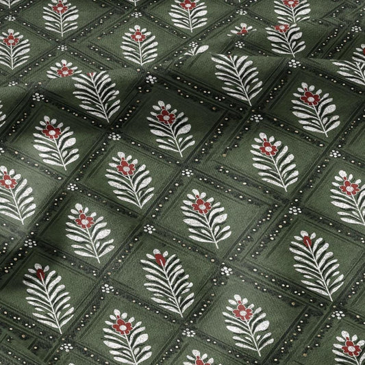 100% LINEN Fabric Green geometric retro block print - modern vintage abstract fabric for upholstery or home decor 2792