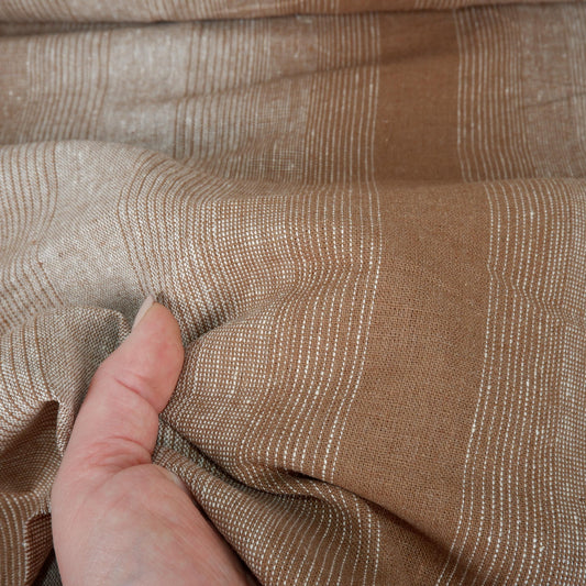 Premium Linen striped Fabric in brown beige white | Medium weight multicolor stripes OMBRE Stripe for clothing home textile