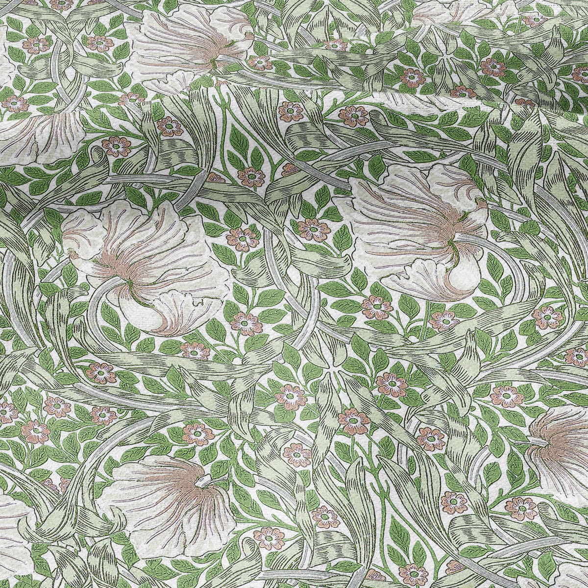 100% LINEN fabric - William Morris Pimpernel apple green - British Victorian Art Craft flax - sewing upholstery home decor or clothing 3838