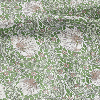 100% LINEN fabric - William Morris Pimpernel apple green - British Victorian Art Craft flax - sewing upholstery home decor or clothing 3838