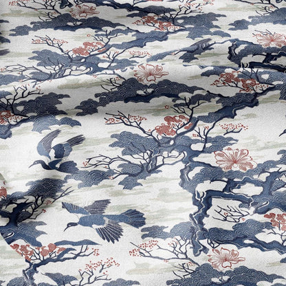 100% LINEN Fabric Cranes print - animal linen fabric with bird print for upholstery home decor curtains pillowcases dress making 2789