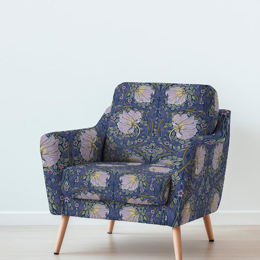 100% LINEN Fabric UPHOLSTERY 12oz - William Morris Pimpernel blue purple print on linen - Victorian art craft - floral upholstery 201GP