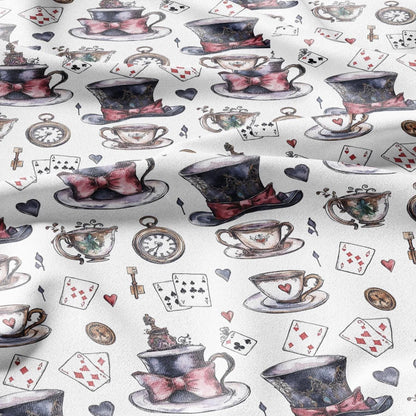 100% LINEN Fabric with Abstract Alice in wonderland pattern - linen fabric for upholstery home decor dressmaking clothing sewing 2217