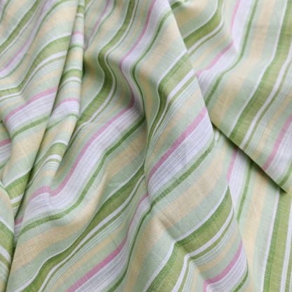 Premium Linen striped Fabric in pastel green white | Medium weight multicolor stripes Andalusia Stripe for clothing home textile