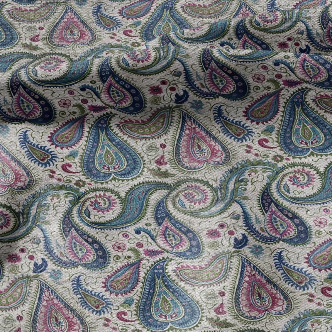 100% LINEN Fabric Paisley print - colorful indian block print on linen print upholstery curtains dress making