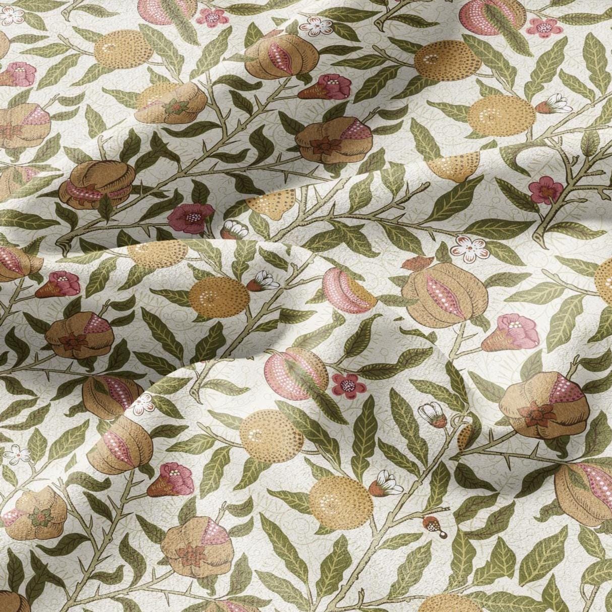 William Morris Fruits 100% LINEN Fabric - British linen floral upholstery - lemon Pomegranate home textile Victorian fabrics yellow 3173