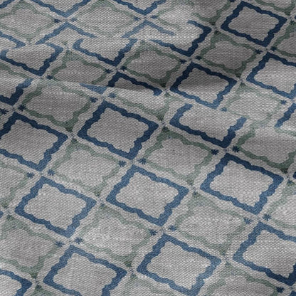 100% LINEN Fabric Green blue geometric print - oatmeal linen fabric floral botanical - heavy for home decor clothing 3087