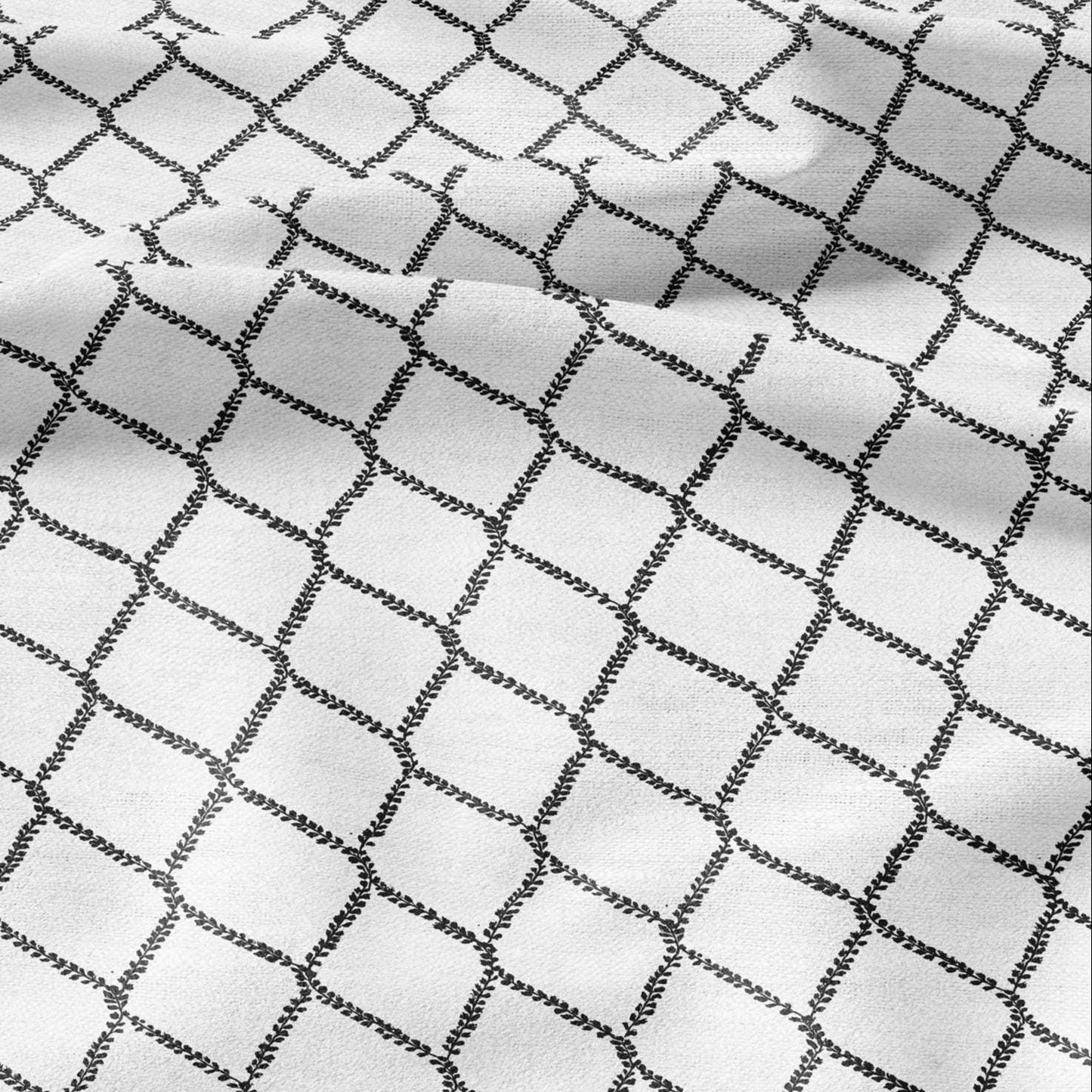 100% LINEN Fabric Herritage trellis print - Grandmillennial Modern vintage black - upholstery curtains dress making 3018