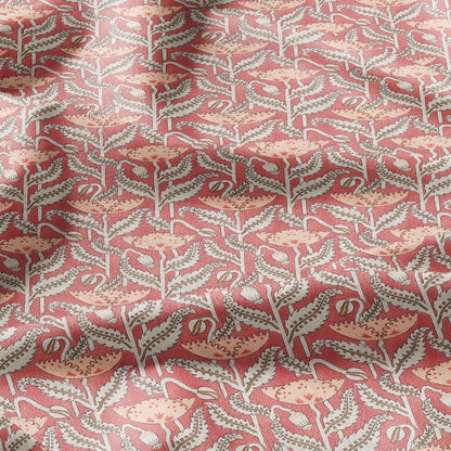 100% linen Art Nouveau Print fabric for Curtain Upholstery Cushion - Floral fabric red POPPY - fabric material for dress making sewing