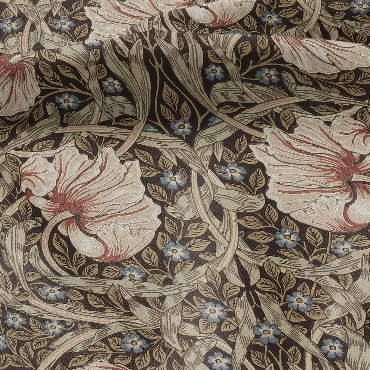 100% LINEN fabric - William Morris Pimpernel walnut brown sage - British Victorian flax - sewing upholstery home decor or clothing 3839
