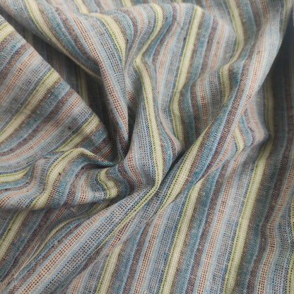 Premium Linen Santorini striped Fabric in blue green | Medium weight multicolor stripes in blue green navy  | button up shirting fabric T143