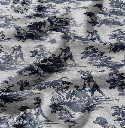 100% LINEN Fabric Toile de jouy Dog - linen Fabric by the Yard by LithuanianLinen for upholstery dressmaking curtains home textile