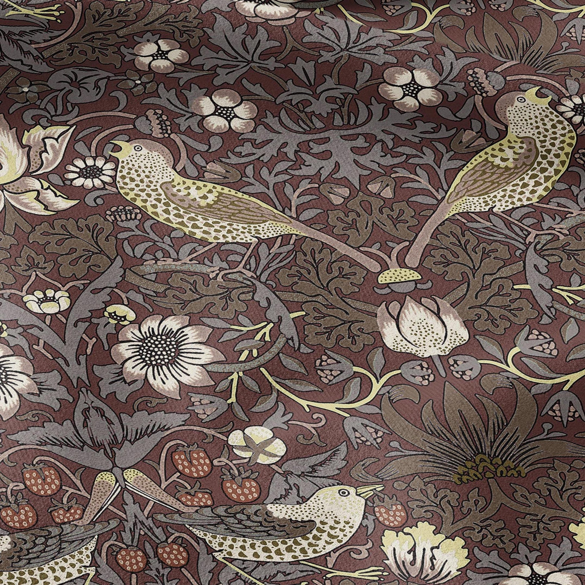 100% LINEN fabric - William Morris Strawberry thief chocolate brown - British Victorian Art Craft flax - sewing home decor or clothing 3870