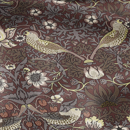 100% LINEN fabric - William Morris Strawberry thief chocolate brown - British Victorian Art Craft flax - sewing home decor or clothing 3870