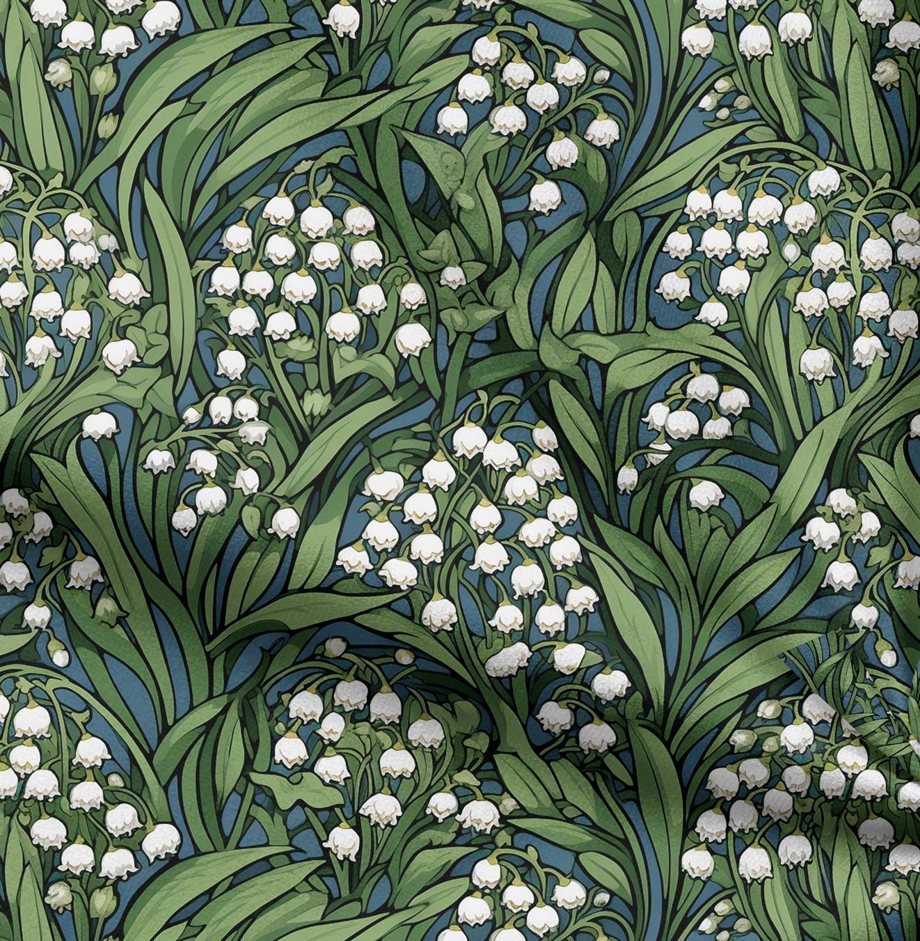 100% LINEN Fabric lily of the valley, botanical flax fabric Greenery print for upholstery dressmaking clothing  - Floral flax Spring fabric