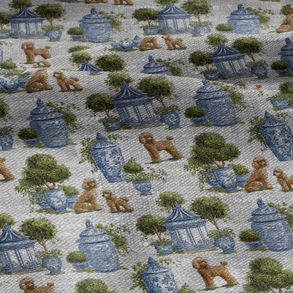 100% LINEN Fabric Puddel print - oatmeal linen fabric with botanical print - chinoiserie garden tropical 3348