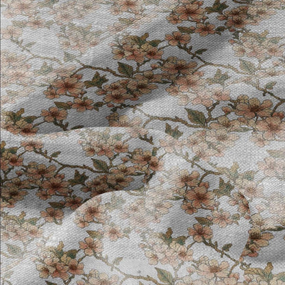 100% LINEN Fabric print Stripe floral pink green blue- oatmeal linen fabric with floral print - heavy for home decor clothing 3037