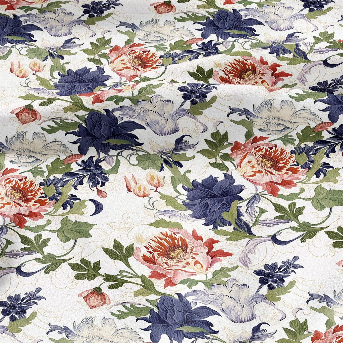 100% LINEN Fabric floral print - Grandmillennial - dahlias Modern vintage flower upholstery curtains dress making 2779