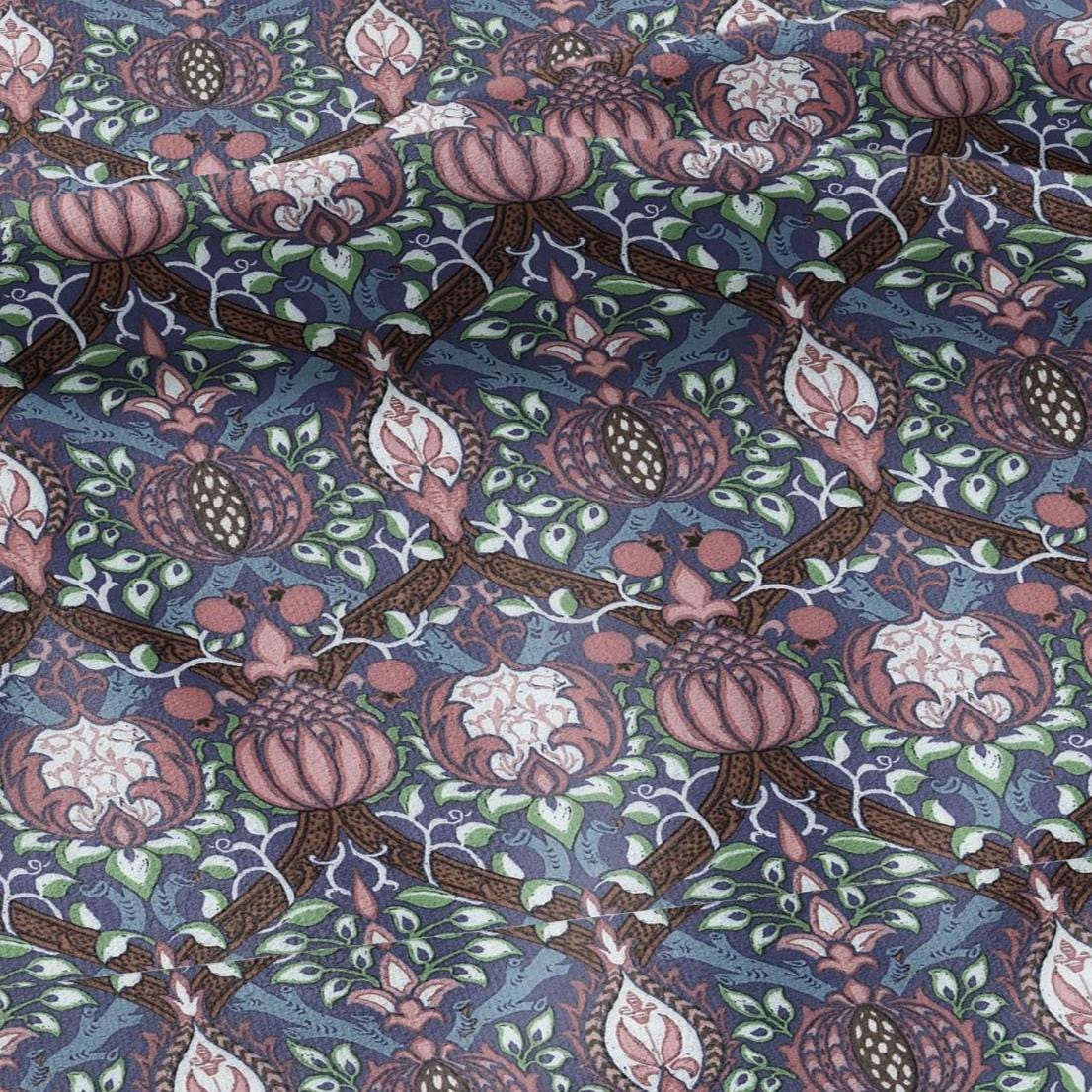 100% LINEN Fabric William Morris Granada - British linen floral upholstery home textile Victorian fabrics dark blue 3194