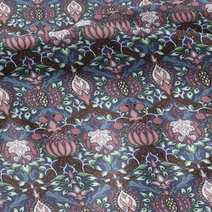100% LINEN Fabric William Morris Granada - British linen floral upholstery home textile Victorian fabrics dark blue 3194