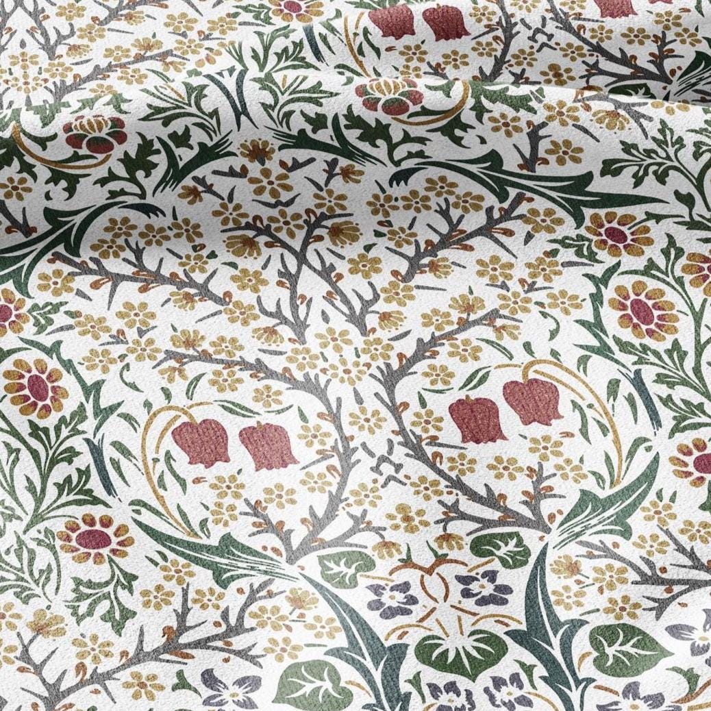 William Morris Blackthorn 100% LINEN Fabric - British linen floral upholstery home textile Victorian fabrics blue green 3179